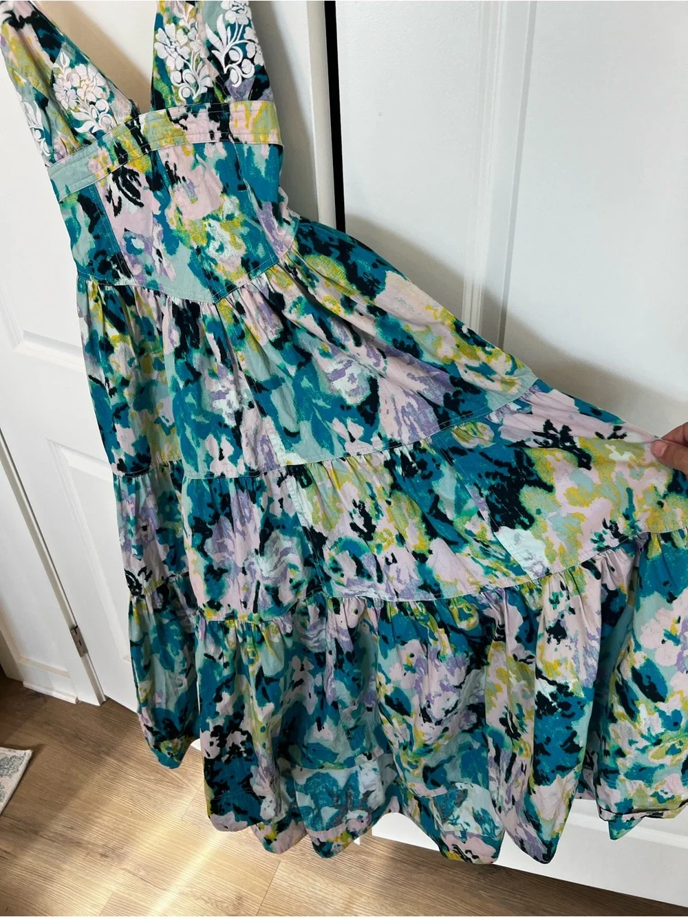 Free People Teal Green Floral Tiered Maxi Dress